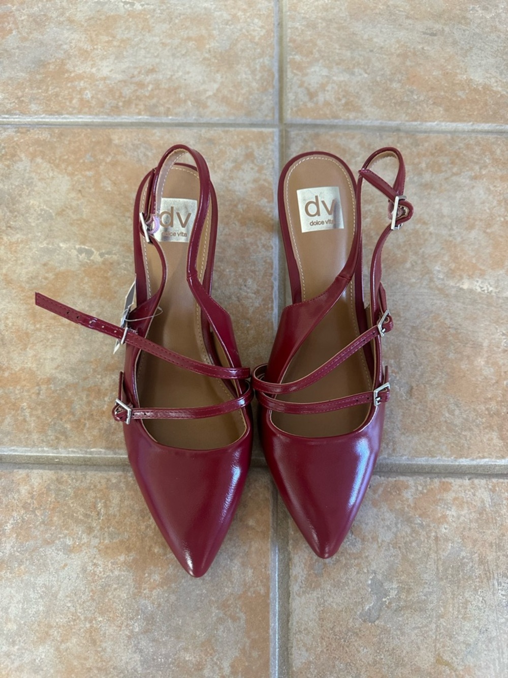 Dolce Vita Burgundy Pointed Slingback Strappy Kitten Heels